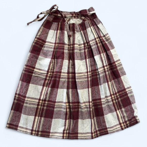 American Vintage Dresses & Skirts - Vintage Genuine 1970s Wool Blend Plaid Burgundy A-Line Maxi Skirt Size S